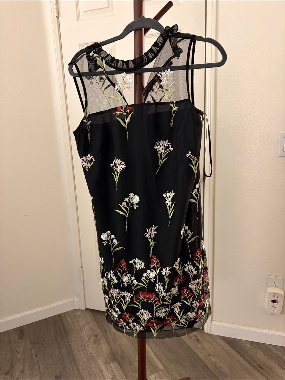 Karl Lagerfeld Black Floral Embroidered Mini Dress
